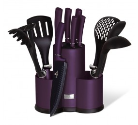 BERLINGERHAUS Sada nožov a kuchynského náčinia v stojane 12 ks Purple Metallic Line