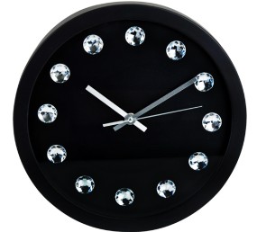 Nástenné hodiny ručičkové s kryštálmi 30 cm čierna