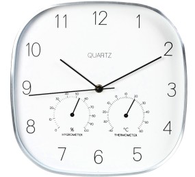 Nástenné hodiny s teplomerom a vlhkomerom 28,5 cm strieborný rám
