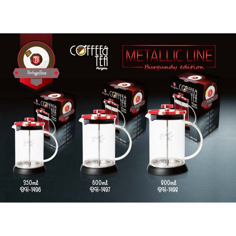 Kanvička na čaj a kávu French Press 600 ml Burgundy Metallic Line