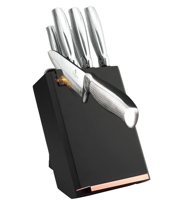 BERLINGERHAUS Sada nožov v stojane s držiakom na tabliet a brúskou 7 ks Black Rose Kikoza Collection