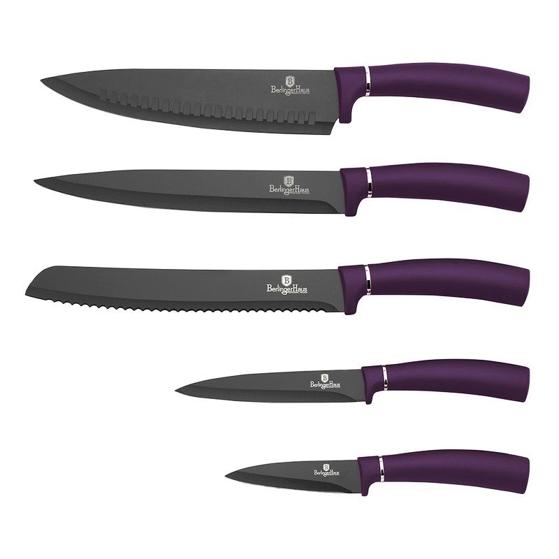 Sada nožov v magnetickom stojane 6 ks Purple Metallic Line