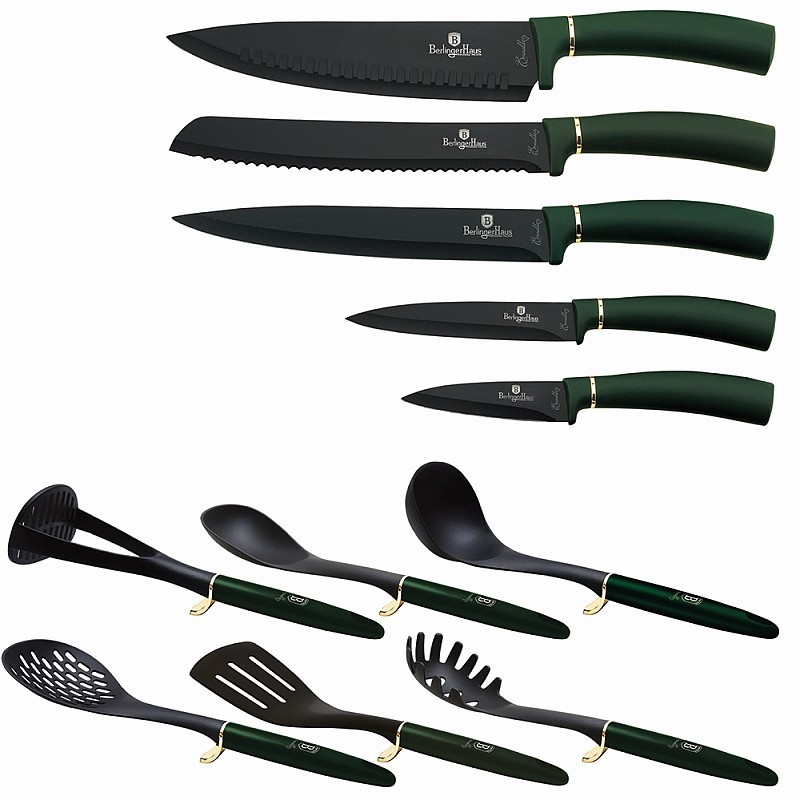 Sada nožov a kuchynského náčinia v stojane 12 ks Emerald Collection