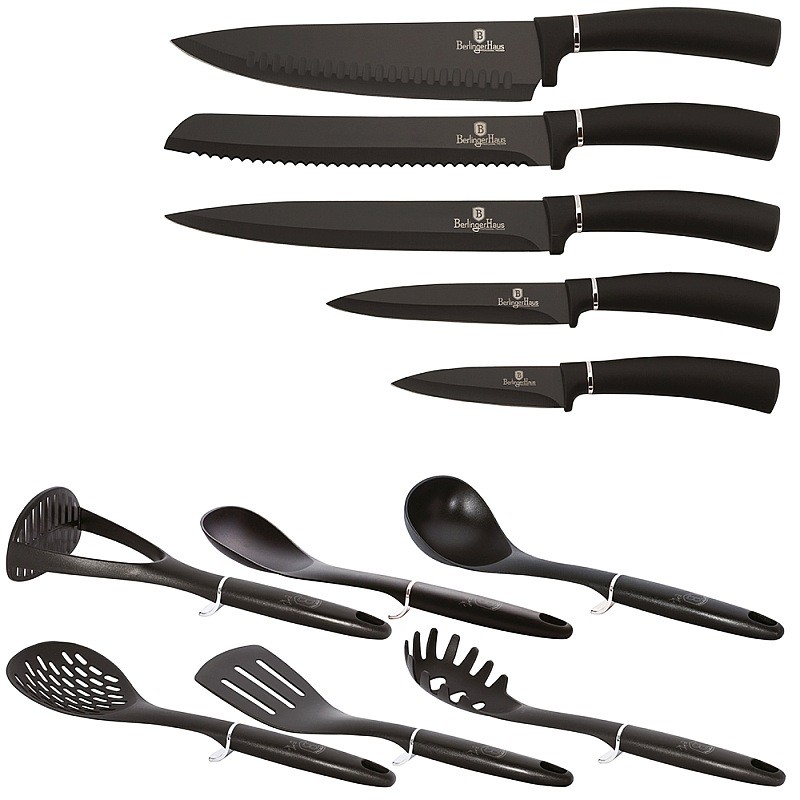 Sada nožov a kuchynského náčinia v stojane 12 ks Royal Black Collection