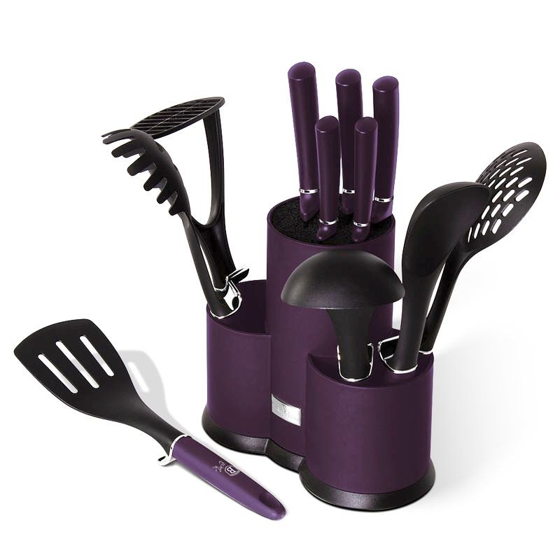 BERLINGERHAUS Sada nožov a kuchynského náčinia v stojane 12 ks Purple Metallic Line