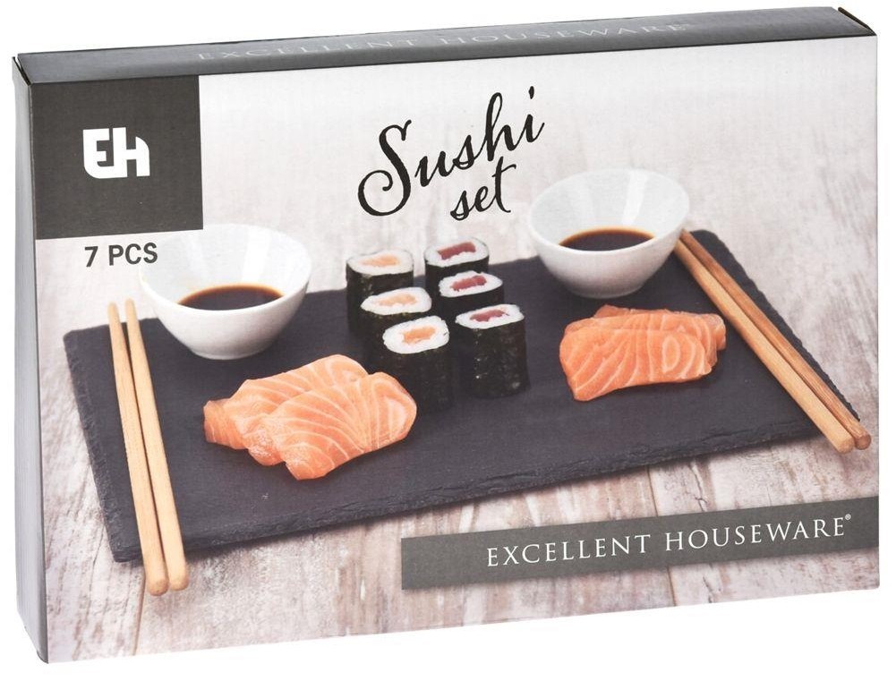 EXCELLENT Sushi set porcelán/bridlica/bambus sada 7ks