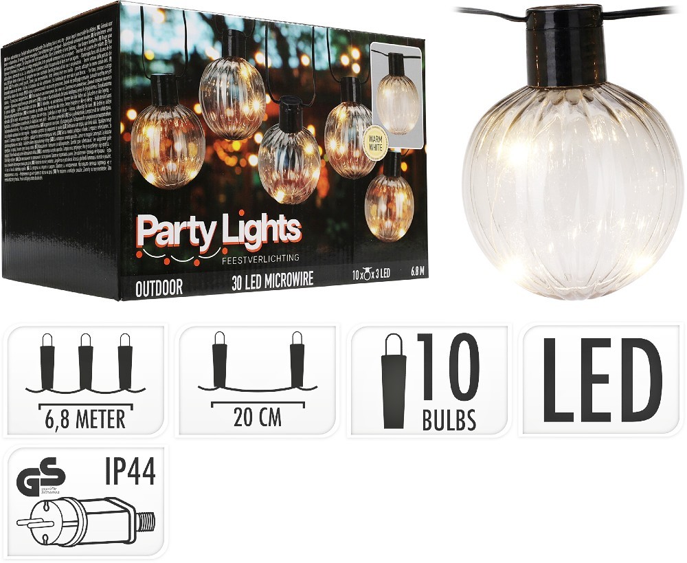 Svetelná reťaz žiarovky LED PARTY 10 ks 6,8m