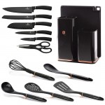 BERLINGERHAUS Sada nožov v stojane + kuchynské náčinie a lopárik sada 13 ks Black Rose Collection