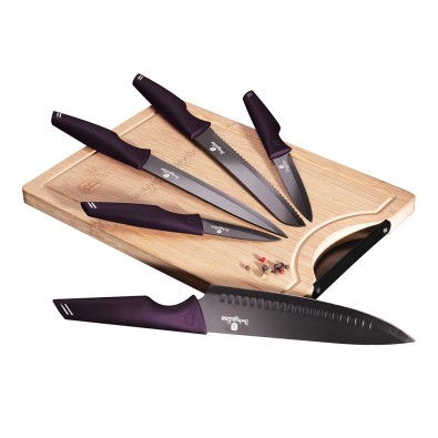 Sada nožov s nepriľnavým povrchom + doska 6 ks Purple Eclipse Collection