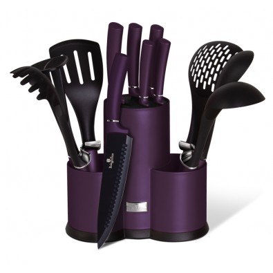 Sada nožov a kuchynského náčinia v stojane 12 ks Purple Metallic Line
