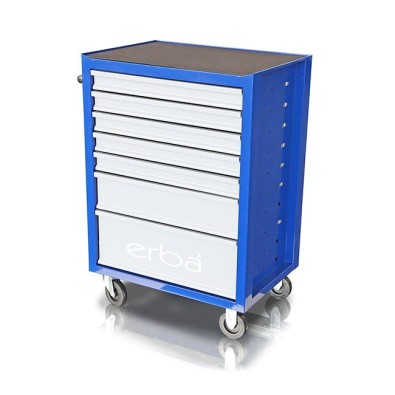 ERBA Dielenský vozík 7 uzamykateľných zásuviek, bez náradia, modrá/sivá