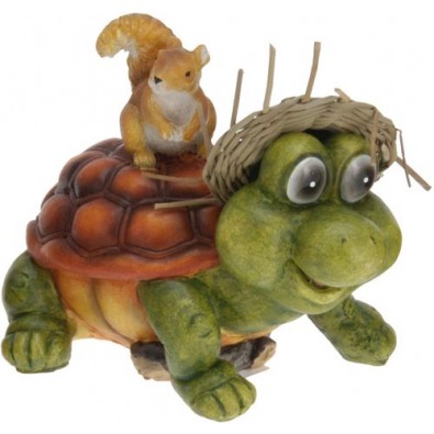 Záhradná dekorácia korytnačka s veveričkou na chrbte