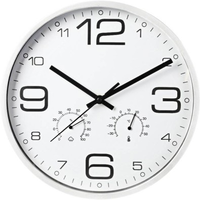 Nástenné hodiny s teplomerom a vlhkomerom 30 cm biely rám