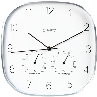 Nástenné hodiny s teplomerom a vlhkomerom 28,5 cm strieborný rám