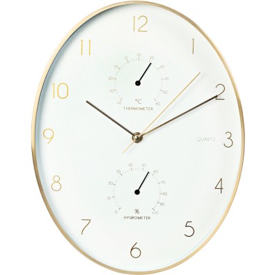 Nástenné hodiny s teplomerom a vlhkomerom 34,5 cm zlatý rám