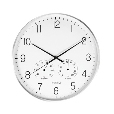Nástenné hodiny s teplomerom a vlhkomerom 38 cm strieborný rám