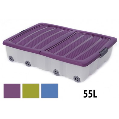 KAISERHOFF Úložný box pojazdný s klip vekom 55 l plastový 80x60x17 cm, fialový