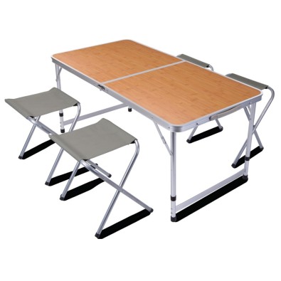 PROGARDEN Kempingový nábytok stôl + 4 stoličky skladacie REDCLIFFS oceľ/drevo