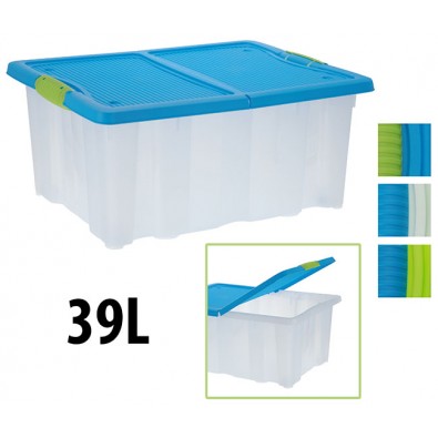 Úložný box s klip vekom 39 l plastový 60x40x27 cm modrá