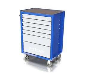 ERBA Dielenský vozík 7 uzamykateľných zásuviek, bez náradia, modrá/sivá