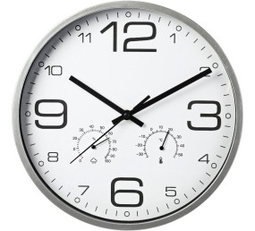 Nástenné hodiny s teplomerom a vlhkomerom 30 cm strieborný rám