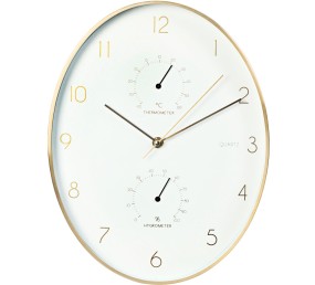 Nástenné hodiny s teplomerom a vlhkomerom 34,5 cm zlatý rám
