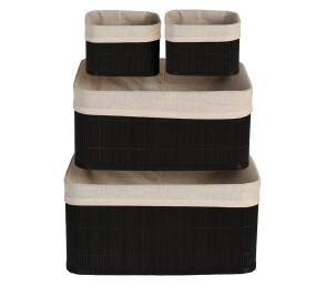 Úložné košíky súprava 4 ks bambus / textil čierna