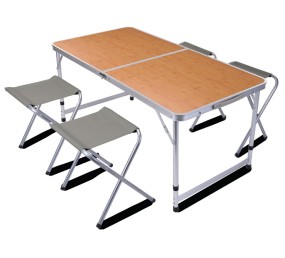 PROGARDEN Kempingový nábytok stôl + 4 stoličky skladacie REDCLIFFS oceľ/drevo